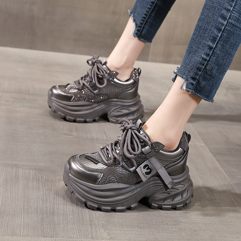 Women's Platform Height Increasing Insole Fashion Rhinestone Dad Casual Shoes