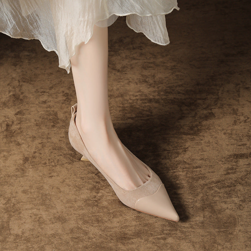 Suede Stitching Gold Style High Autumn Heels