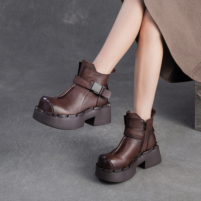Women's Shu Big Toe Thick Bottom Buckle British Style Fashion Solid Women's Shoes