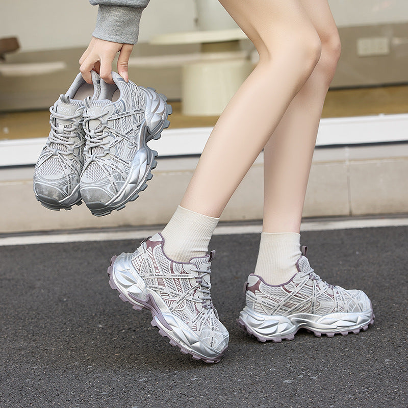Women's Mesh Breathable Dad Thick Sole Height Sports Casual Shoes