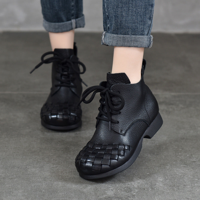 Women's Activity Price Woven Genuine Soft Bottom Ankle Autumn Full Grain Women's Leather Boots