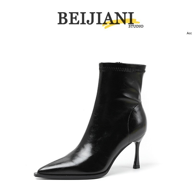 Women's Elegant Pointed Toe Stretch Thin Professional Fashion Short Boots