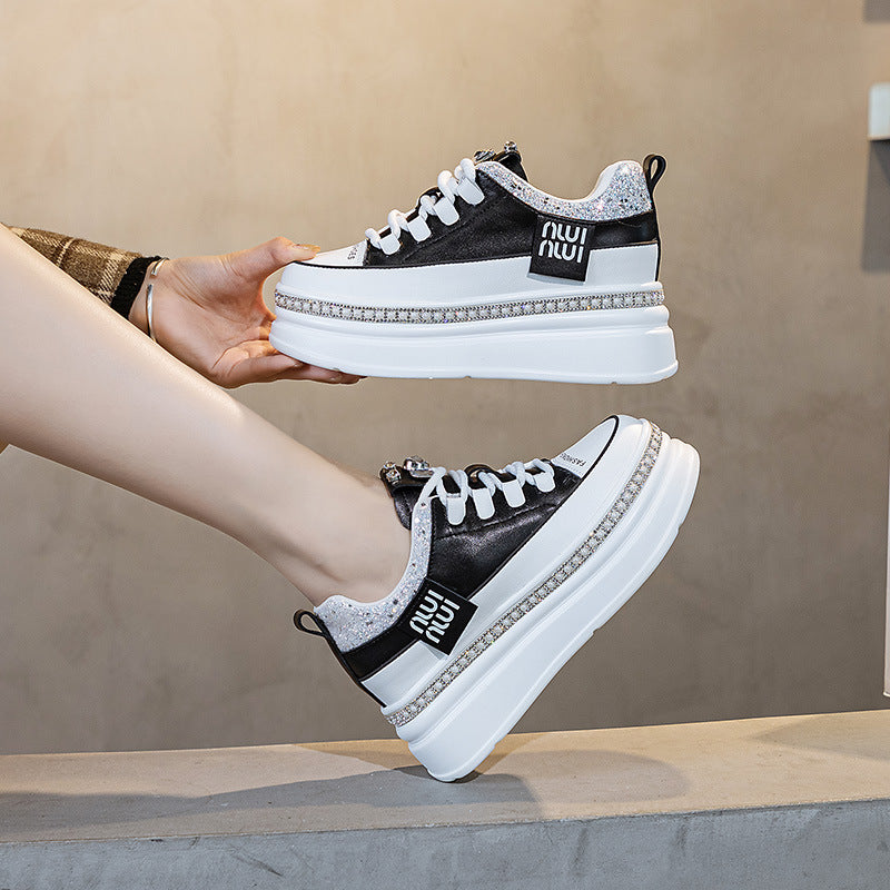 Women's Height Increasing Insole Muffin Platform Rhinestone Fashion Trendy Easy Women's Shoes