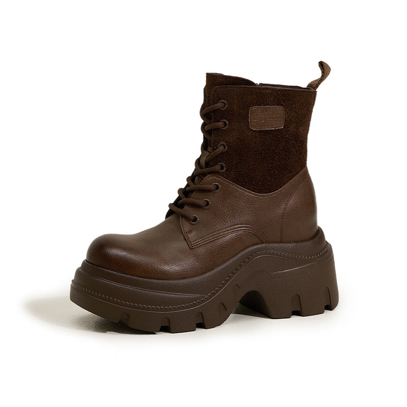 Women's Thick Bottom Chunky Martin Short Small Height Increasing Boots