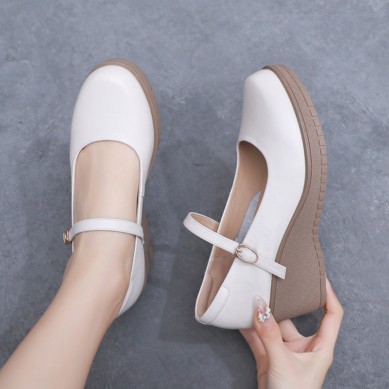 Women's Jane Round Toe Strap Small Size Wedge Height Women's Casual Shoes