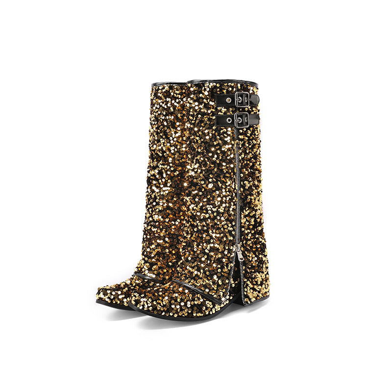 Women's Sequined Zipper Assorted Colors Low High Women's Leather Boots