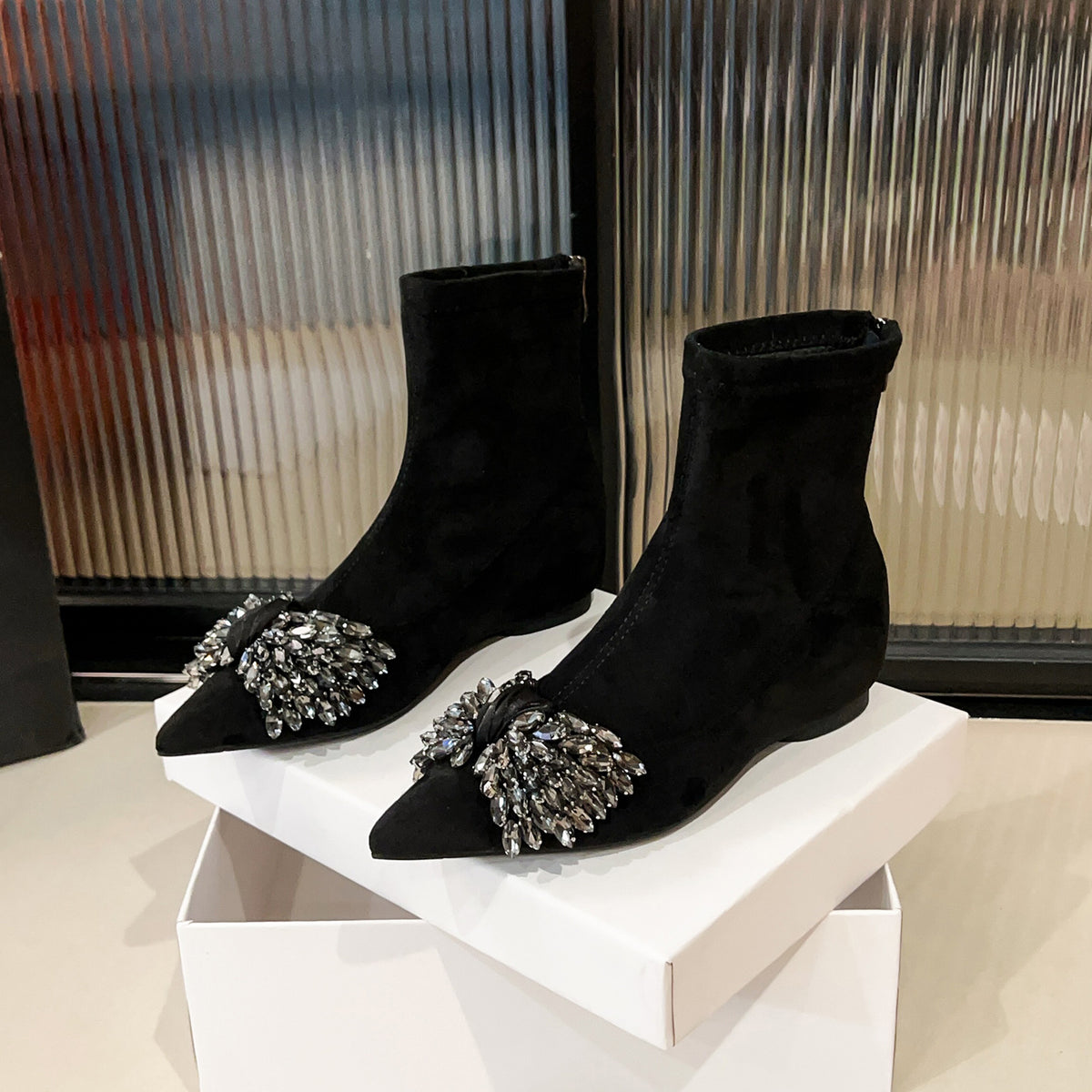 Women's Skinny Ankle Suede Stretch French Western Women's Leather Boots