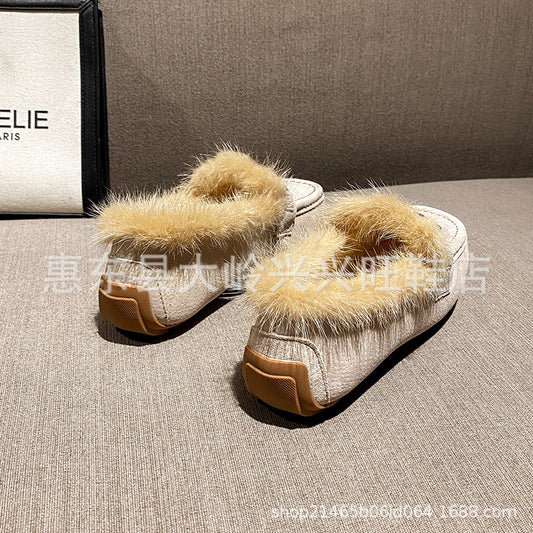 Women's Plus Veet Genuine Flat Fluffy Outdoor Casual Shoes