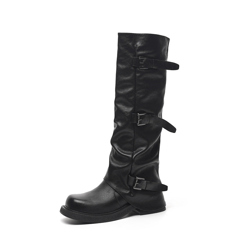 Tube Circumference Brown Female Autumn Grassland Knee-high Retro Pile Style Boots