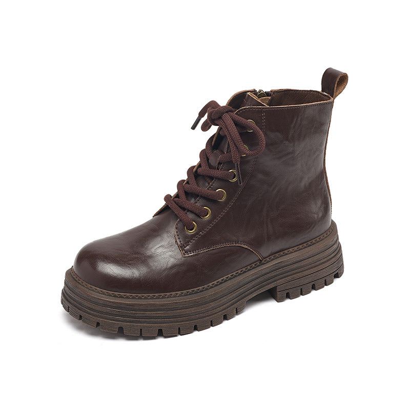 Women's Ankle Martin British Style Cowhide Side Boots