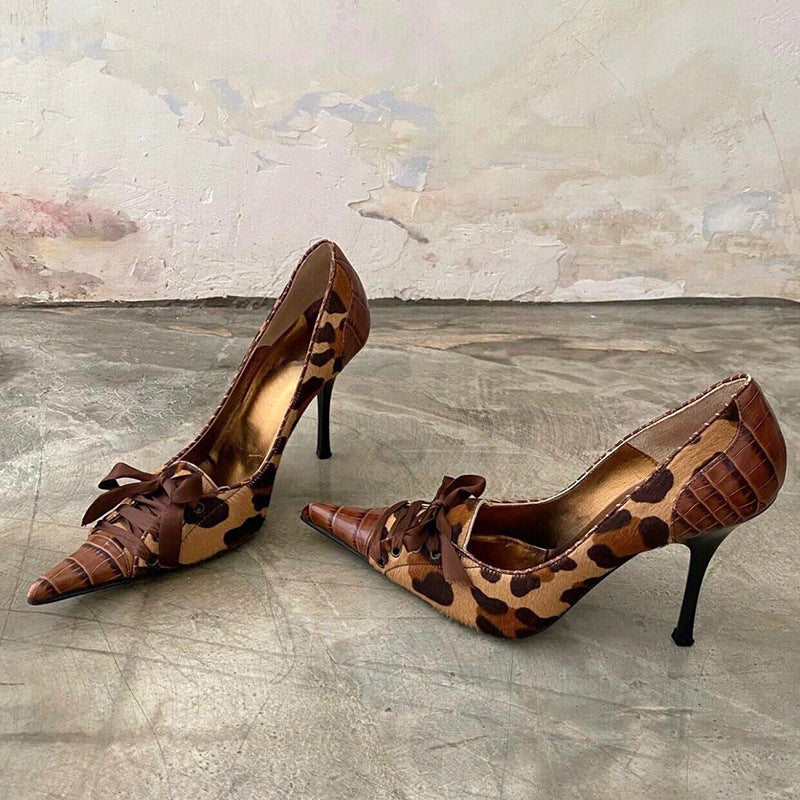 Women's Pointed Stiletto High Summer Niche Leopard Print Heels