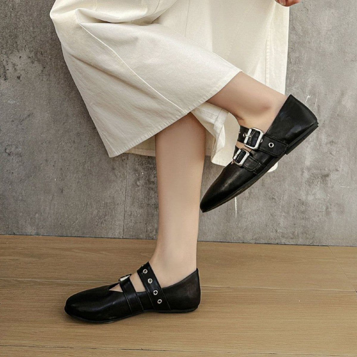 Women's Mary Jane Vintage Belt Buckle Flat Women's Fashion Shoes