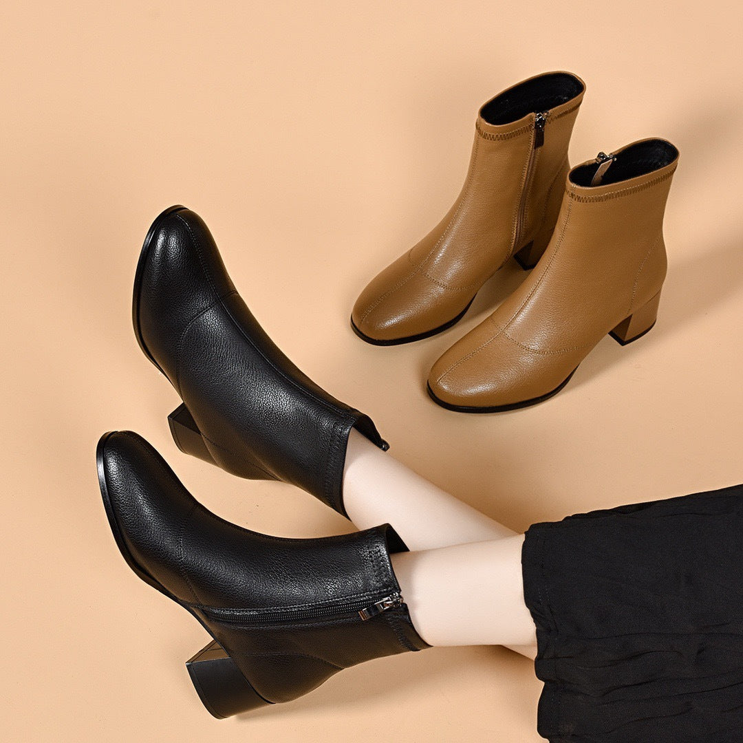 Women's Chunky Sheepskin Single Mid Ankle Veet Padded Soft Women's Leather Boots