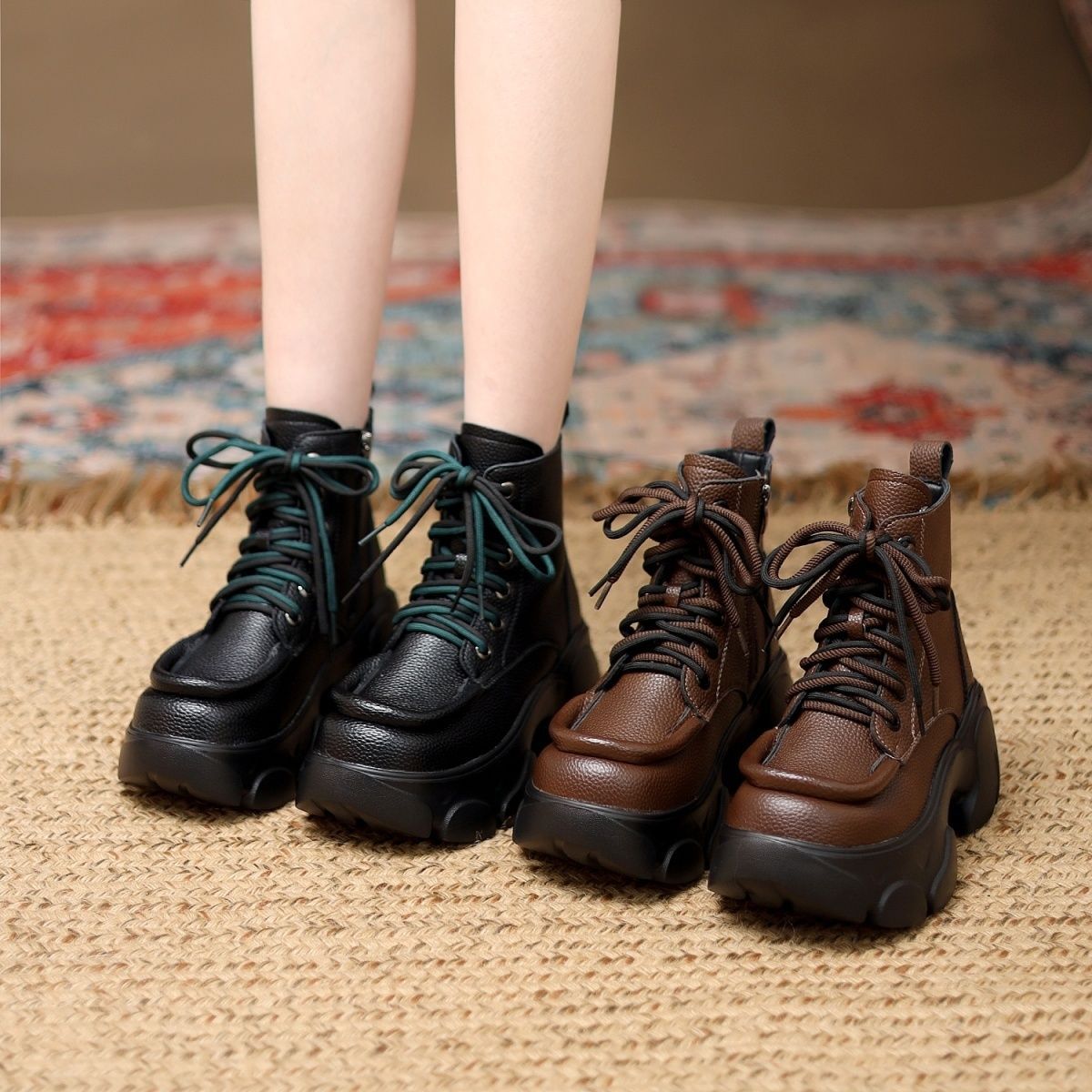 Women's Genuine Fashion Martin Elevator British Thick-soled Small Warm Women's Leather Boots