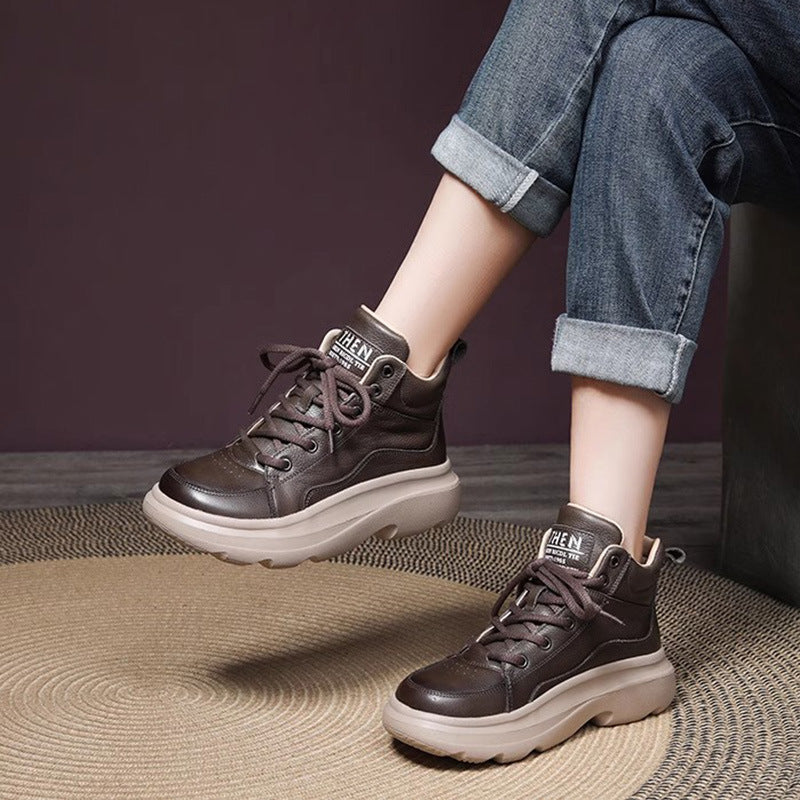 Women's Mom Retro Lace Up Round Toe High Top Ankle Single Boots