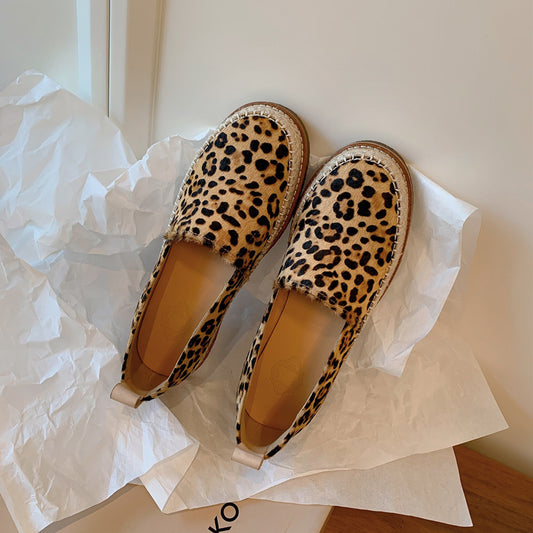 Women's Hemp Rope Flat Fisherman Leopard Print Loafers