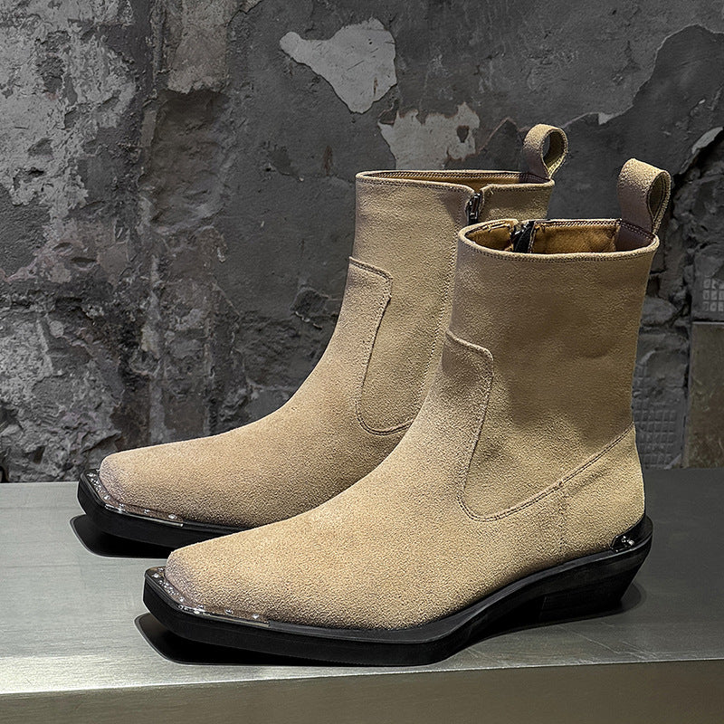 Men's High Square Toe Chelsea Zipper Fashionable Men's Martin Boots