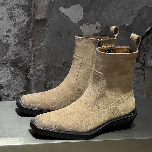 Men's High Square Toe Chelsea Zipper Fashionable Men's Martin Boots