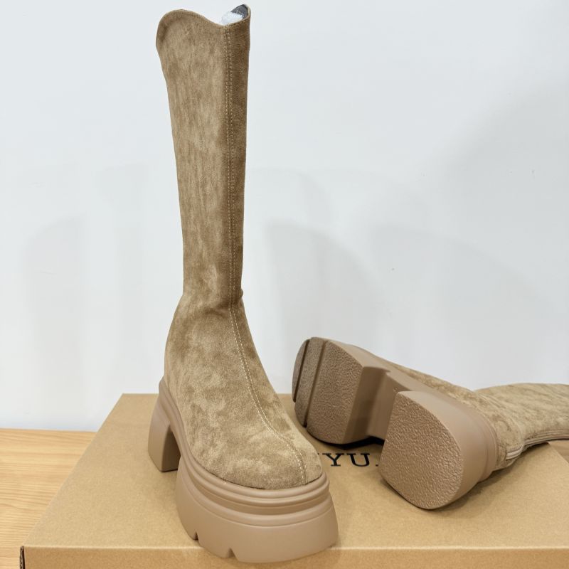 Women's Increasing Insole Slimming V Cut Waste Soil Style Western Cowboy Women's Leather Boots
