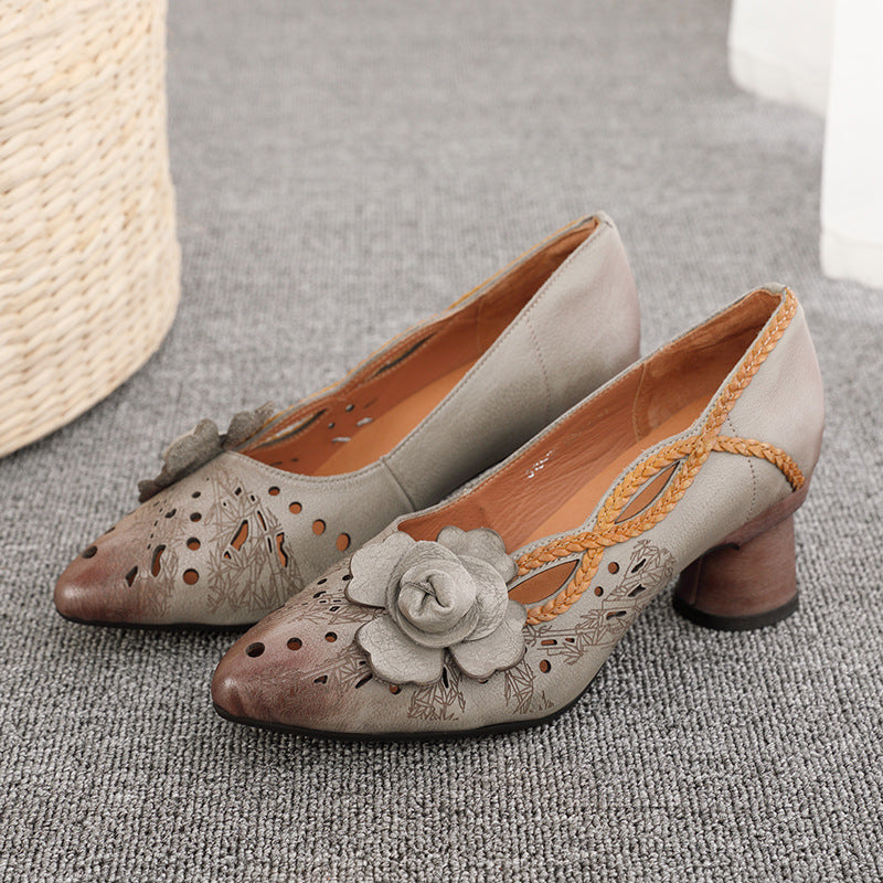 Women's Polished Pointed Toe Chunky Hole Elegant Heels