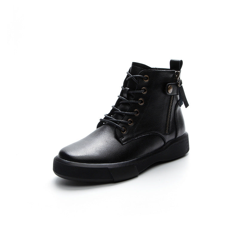 Women's Soft Bottom Ankle British Style Plus Women's Leather Boots