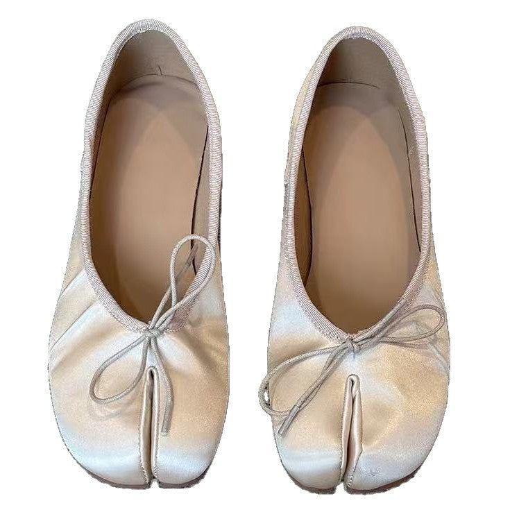 Style French Vintage Bow Split Toe Shallow Mouth Women's Fashion Shoes