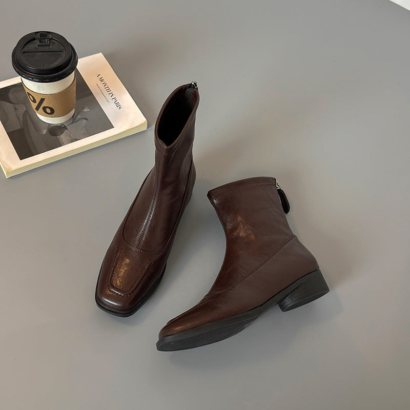 Women's Sheepskin Hair Chunky Ankle High Martin Women's Leather Boots