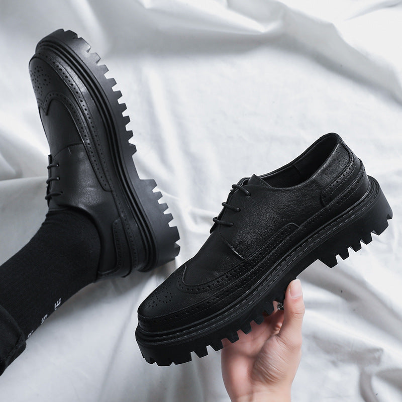 Men's Korean Fashion Green Less British Hair Leather Shoes