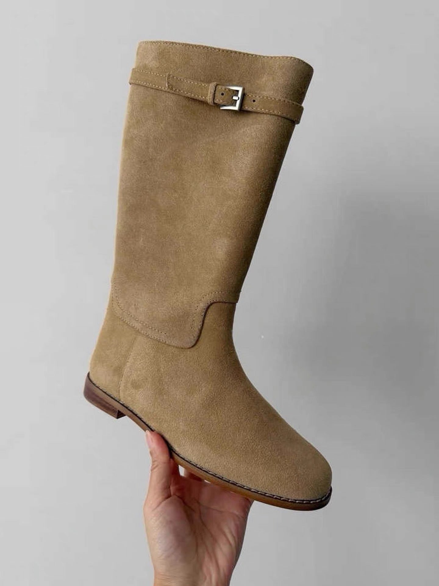 Women's Cowhide Version Round Head Chunky Wide Tube Western Women's Leather Boots