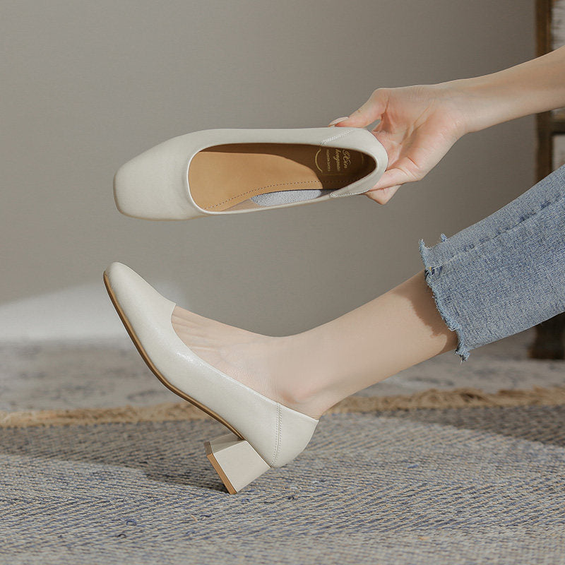 Version French Style Genuine Glove Female Flat Square Toe Gentle Women's Fashion Shoes