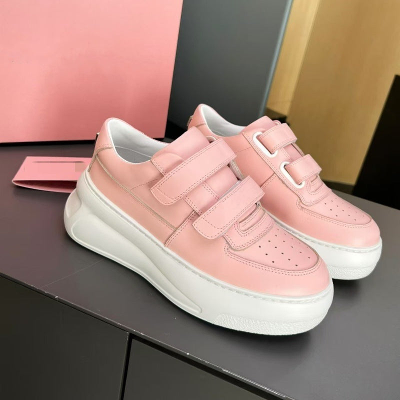 Women's Nana Velcro White Thick Sole Height Increasing Small Sneakers