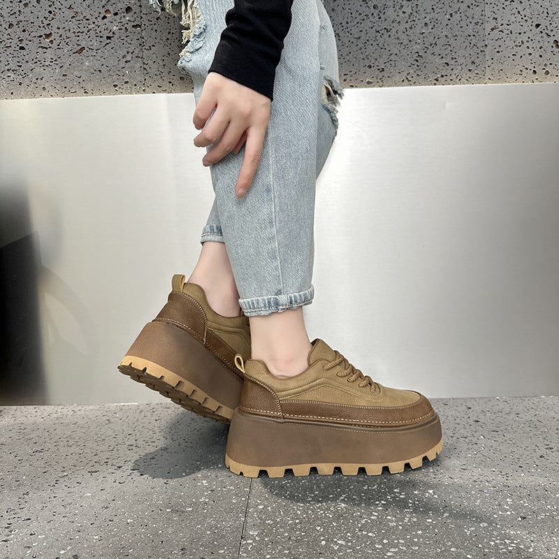 Women's Retro Color Matching Platform Small Height Women's Casual Shoes