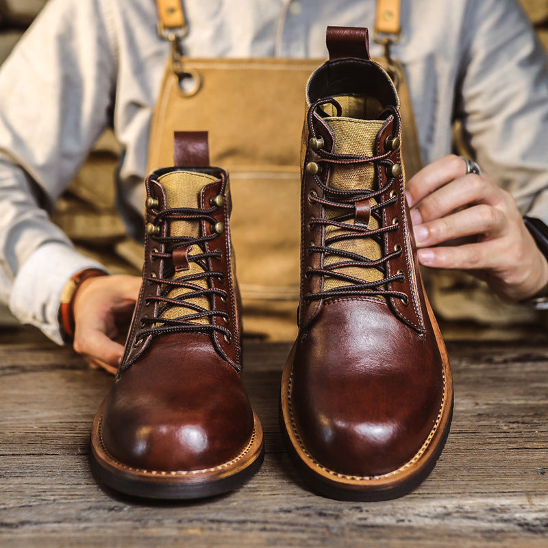 Men's Retro Ankle Worker Round Head Machine British Men's Martin Boots