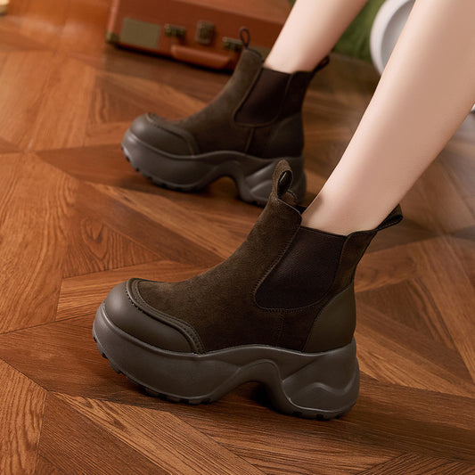 Women's Smoke Pipe Wild Slip-on Mid Small Man Inner Height Boots