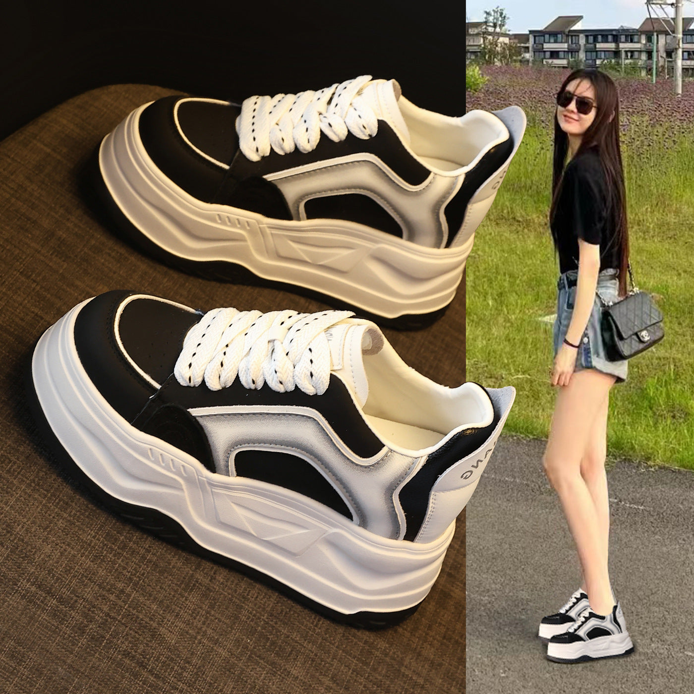 Women's Platform Height Increasing Insole Muffin Retro Sports Casual Shoes