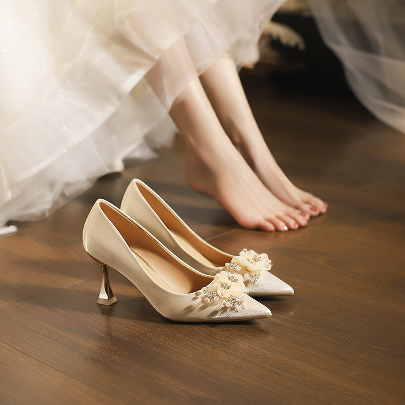Women's French Bridesmaid Wedding Bridal High Main Not Tired Women's Fashion Shoes