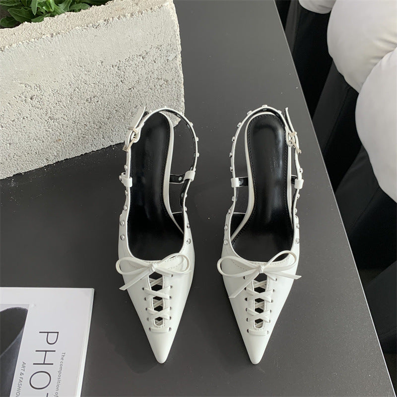 Women's Fashion Woven Decorative Pointed High Bowknot Heels