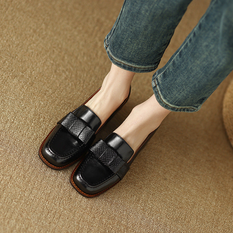 Bowknot Elegant Square Toe Solid Color Mid Single-layer Women's Fashion Shoes