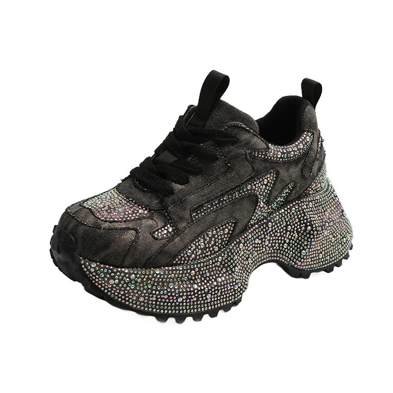 Women's Denim Rhinestone Platform Dad Autumn Small Height Women's Sports Shoes