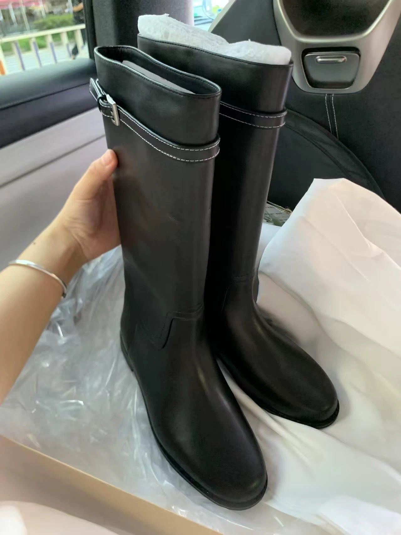Women's Cowhide Version Round Head Chunky Wide Tube Western Women's Leather Boots