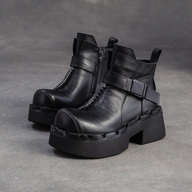 Women's Shu Big Toe Thick Bottom Buckle British Style Fashion Solid Women's Shoes