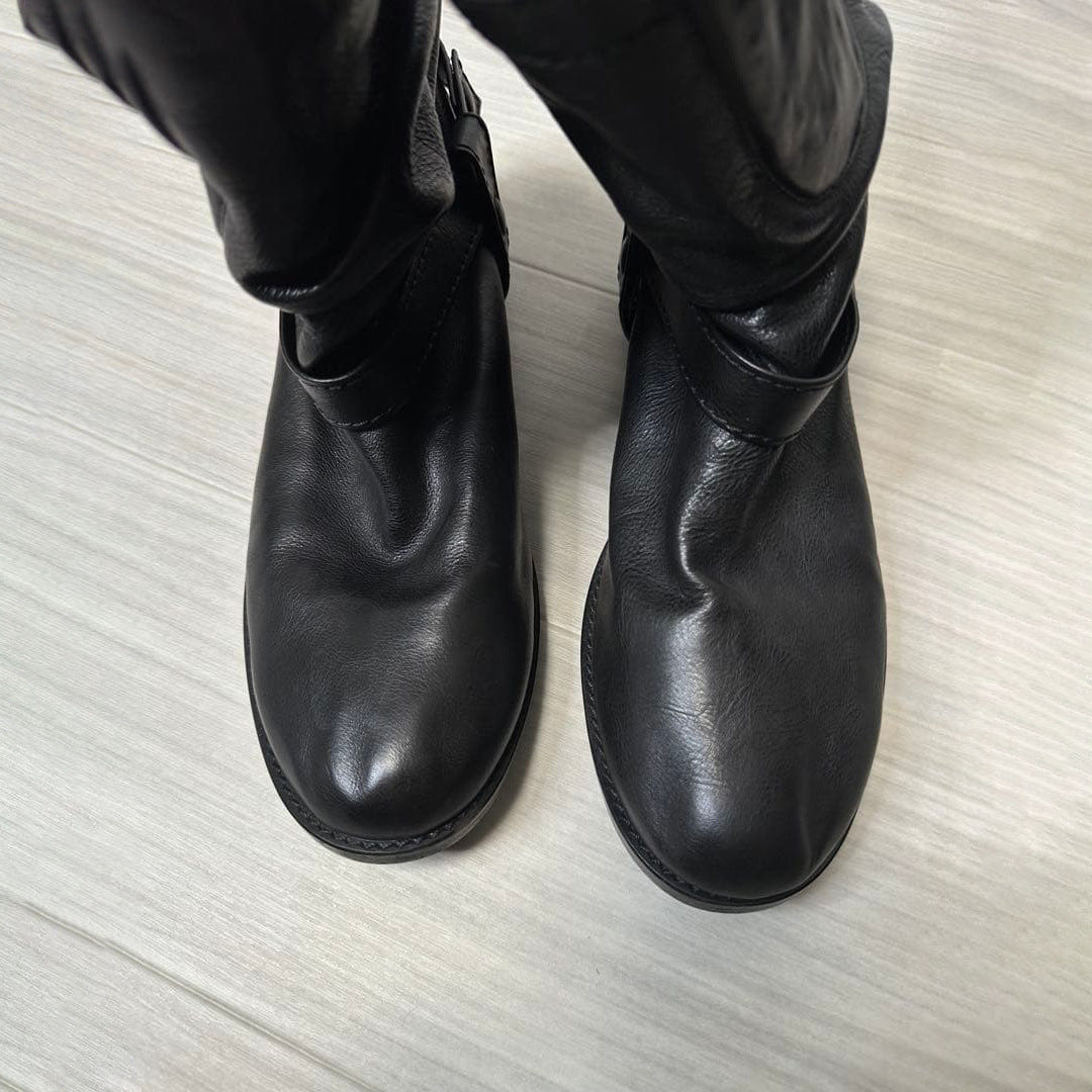 Women's Black Pocket Pile Style Engineering Ankle Knight Women's Leather Boots