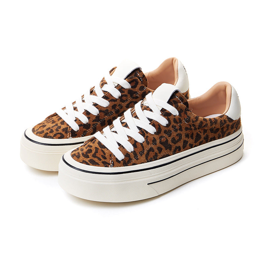 Women's Top Layer Cowhide Board Fashionable Leopard Print Fashion Women's Sports Shoes