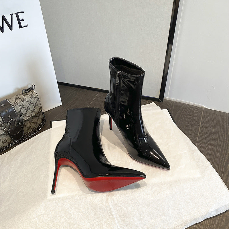 Women's Short Patent Stilettos Pointed Toe Skinny Sexy Adult Lady Like Boots
