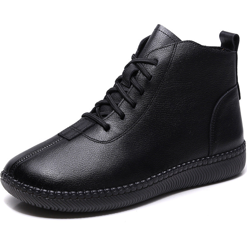 Women's Lightweight Short Flat Round Toe Soft Leather Shoes