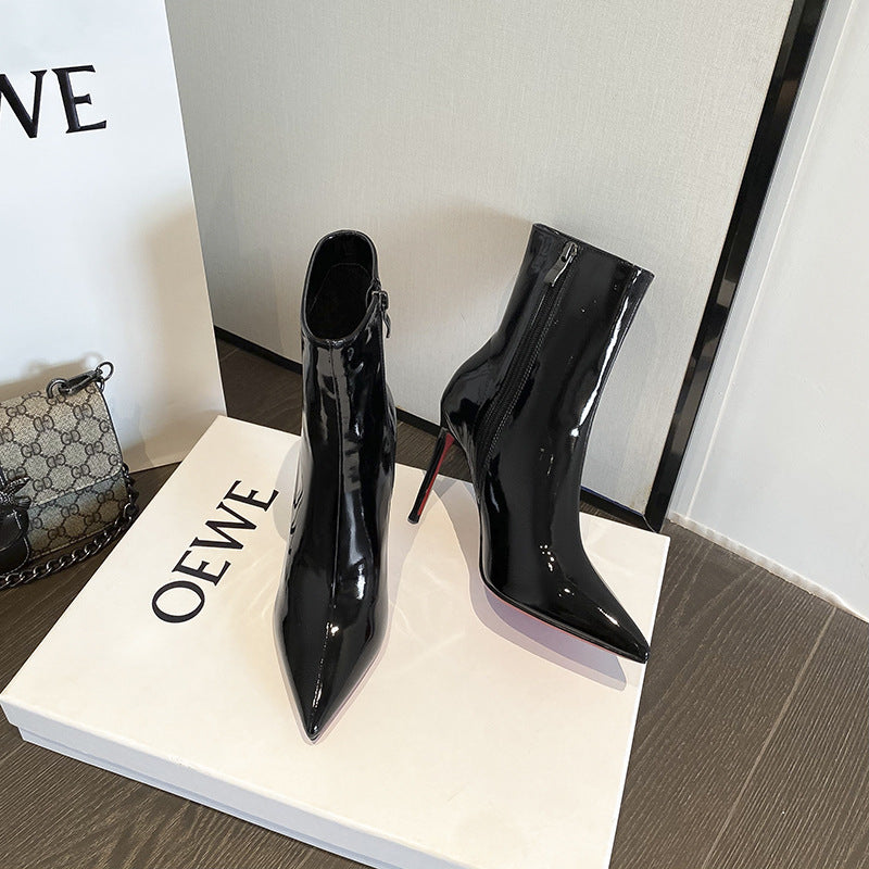 Women's Short Patent Stilettos Pointed Toe Skinny Sexy Adult Lady Like Boots
