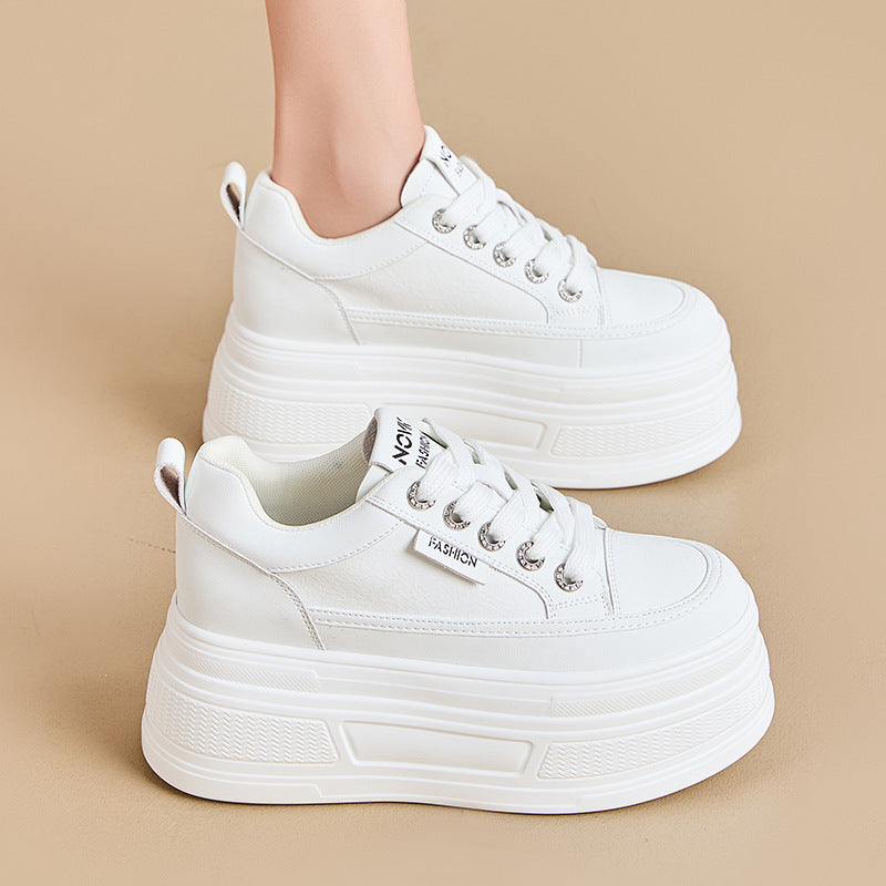 Women's Platform Height Increasing Insole Breathable White Casual Shoes
