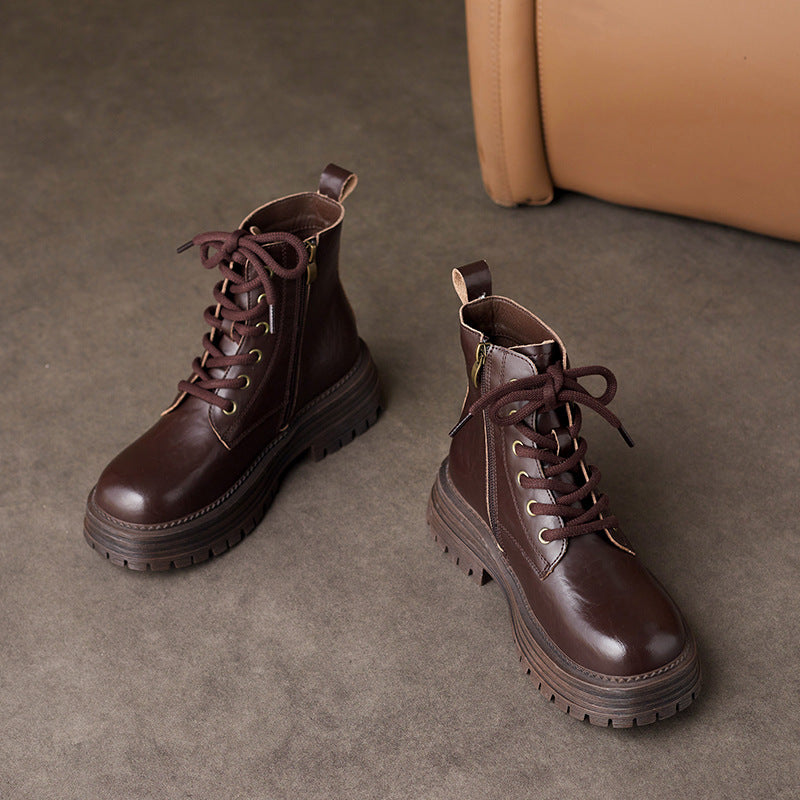 Women's Ankle Martin British Style Cowhide Side Boots
