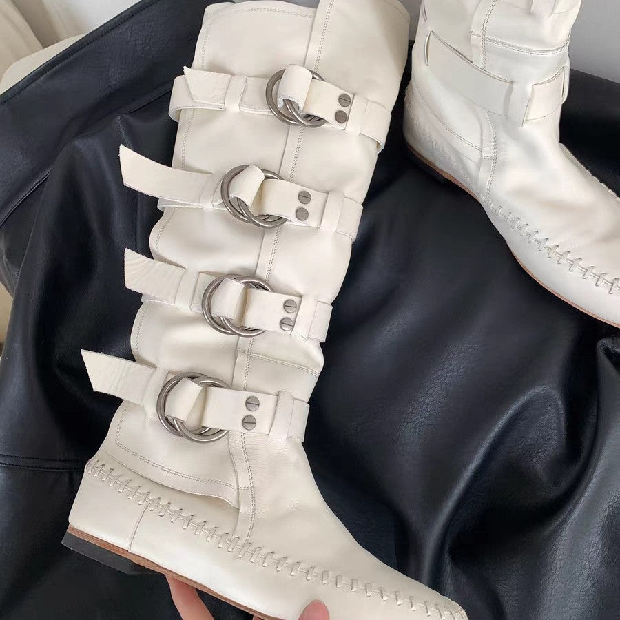 Style Paris Stylish Niche Retro Handmade Sewing Strap Women's Leather Boots