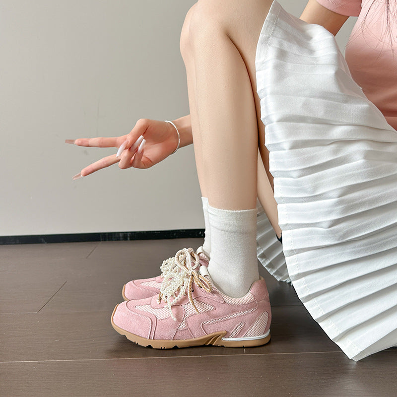 Women's Mom Height Increasing Insole Pearl Ballet Style Training Genuine Large Women's Sports Shoes